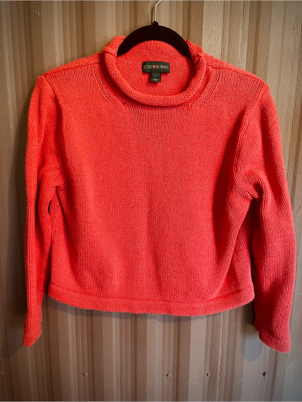 VTG J Crew Always Sweater Wmns Coral Crop Oarsman Roll Neck Fisherman Cotton M/L - Picture 7 of 13